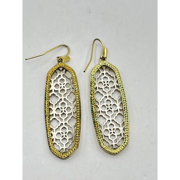 Kendra Scott Gold & Silver Filigree Dangle Earrings - Picture 2 of 4